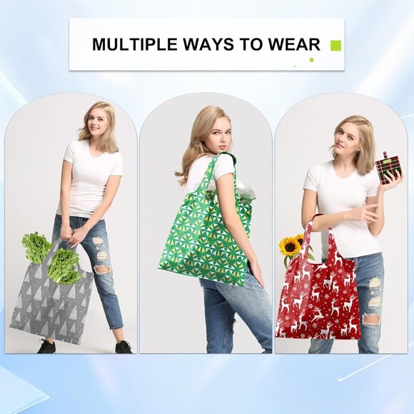 Christmas Reusable Gift Bags,6 Pack Large Holiday Tote Foldable Cloth Bag for Wo - Picture 6 of 8